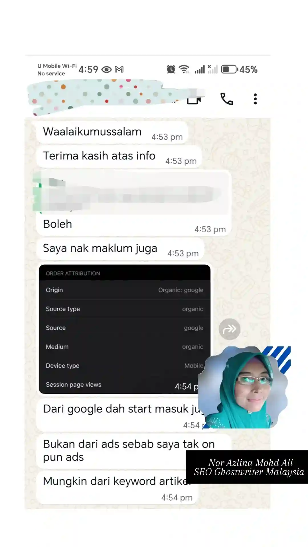 testimoni pelanggan artikel SEO